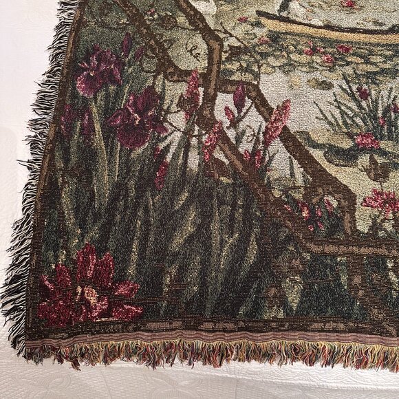 Vintage Glynda Turley  Romanic Lily Pond Tapestry Blanket Throw W48"x70"H - Picture 13 of 15